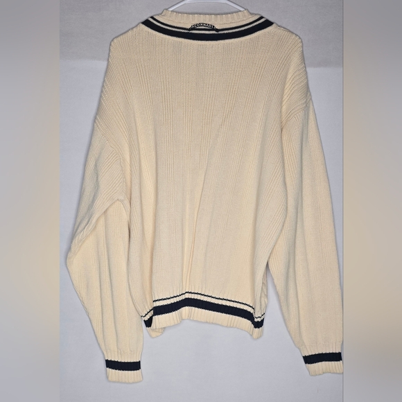 Mens Vintage Faconnable 100% Cream Navy Sweater Size Large - Picture 3 of 6
